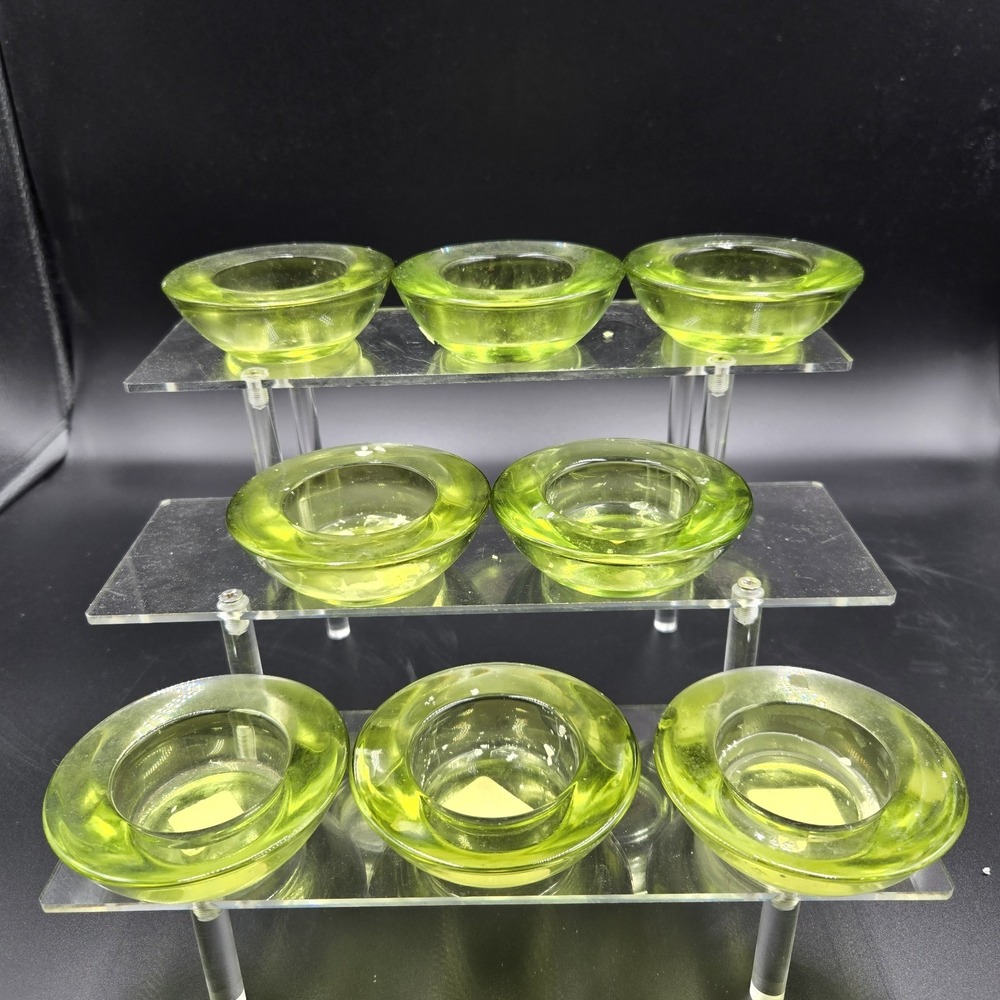 Crate & Barrel Lime Green Glass Tea Light Candle Holders 3" Set Of 8 MCM EUC